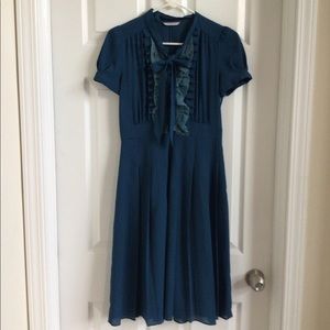 Blue Ruffle Top Dress Pleated Bottom